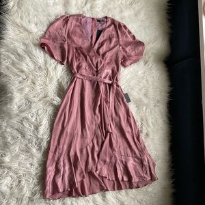 Lulu’s Wrapped Up In Love Mauve Satin Faux-Wrap Midi Dress